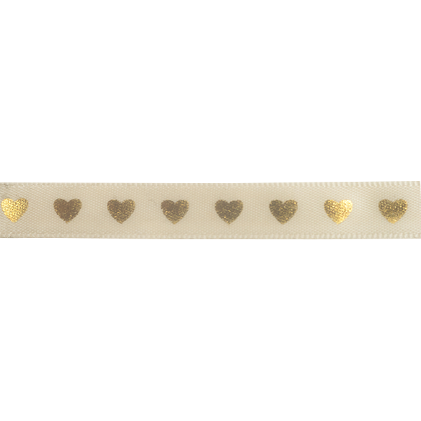 Makr Ribbon, Gold Hearts Gold Satin- 9mmx9.1m