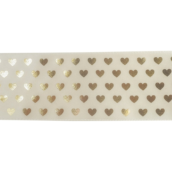 Makr Ribbon, Gold Hearts Gold Satin- 38mmx3.6m