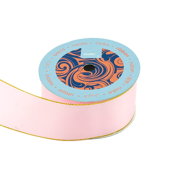 Makr Ribbon, Gold Edge Pearl Pink Satin- 38mmx3.6m