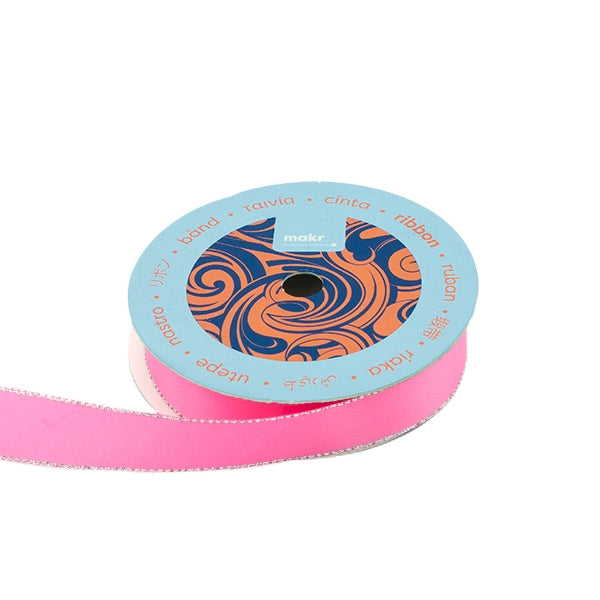 Makr Ribbon, Silver Edge Hot Pink Satin- 16mmx4.5m