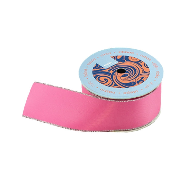 Makr Ribbon, Silver Edge Hot Pink Satin- 38mmx3.6m