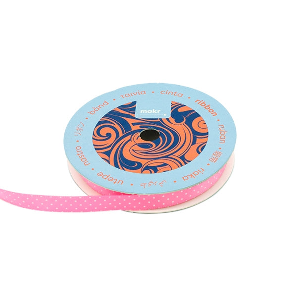 Makr Ribbon, Small Dots Pink Satin- 9mmx9.1m