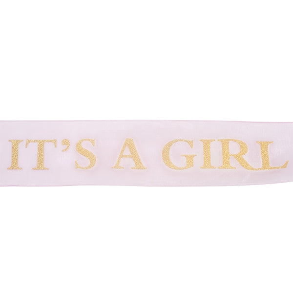 Makr Ribbon, Glitter Gold It's A Girl Pink Organza- 38mm