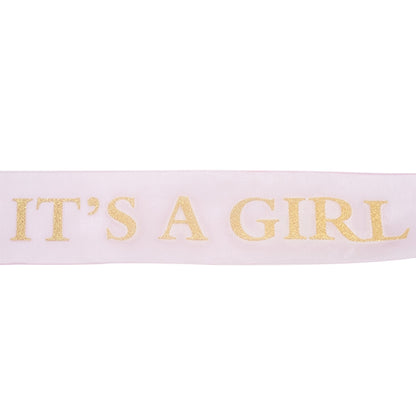 Makr Ribbon, Glitter Gold It's A Girl Pink Organza- 38mm