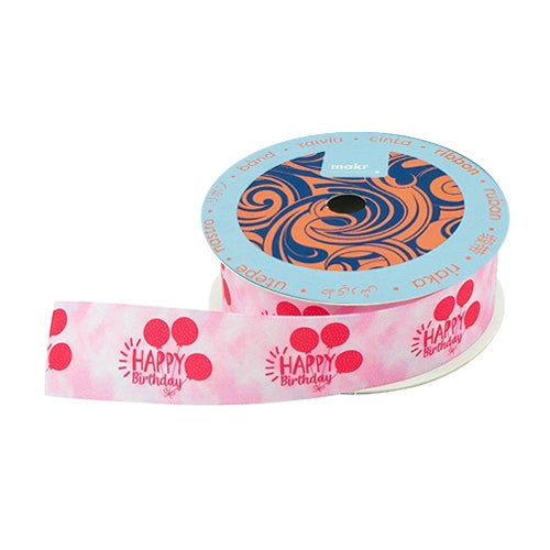 Makr Ribbon, Happy Birthday Pink Satin- 25mmx4.5m