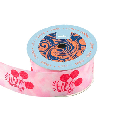 Makr Ribbon, Happy Birthday Pink Satin- 38mmx3.6m