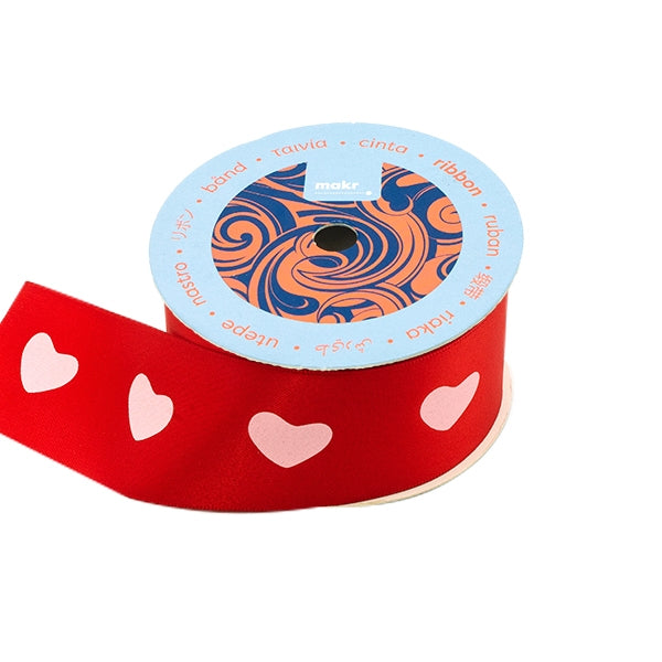 Makr Ribbon, Pink Heart Red Satin- 38mmx3.6m