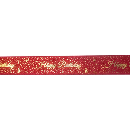 Makr Ribbon, Gold Happy Birthday Red Satin- 16mmx4.5m