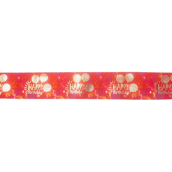 Makr Ribbon, Happy Birthday Red Satin- 25mmx4.5m