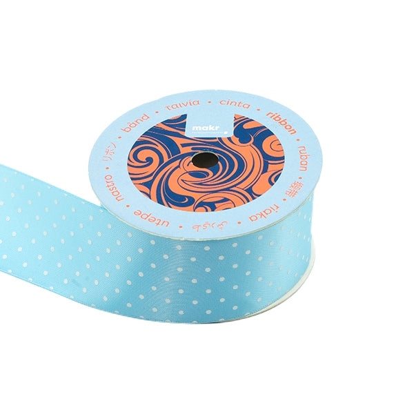 Makr Ribbon, Small Dots Blue Satin- 38mmx3.6m