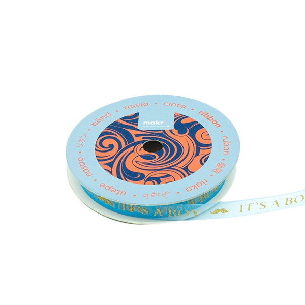 Makr Ribbon, Gold It's A Boy Blue Organza- 9mmx9.1m