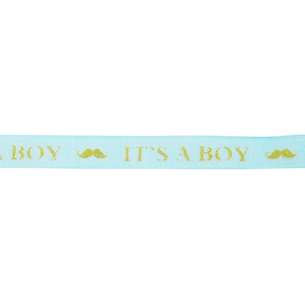 Makr Ribbon, Gold It's A Boy Blue Organza- 9mmx9.1m