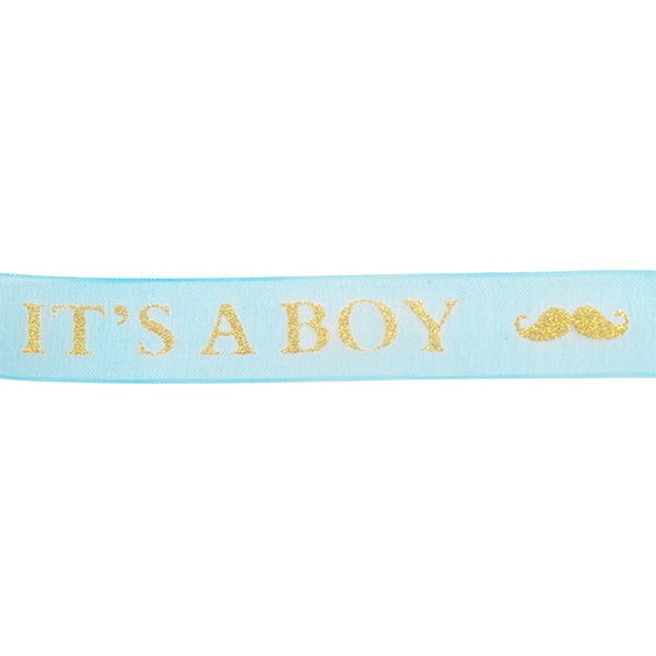 Makr Ribbon, Gold It's A Boy Blue Organza- 16mmx4.5m