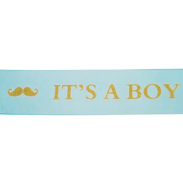 Makr Ribbon, Gold It's A Boy Blue Organza- 38mmx3.6m