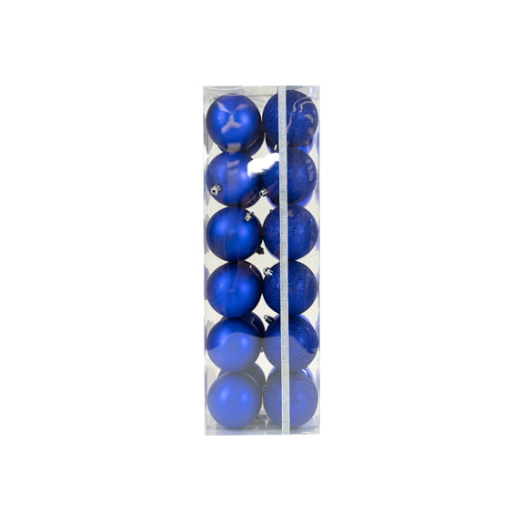 Shiny/Matte & Glitter Bauble Pack, Blue- 80mm