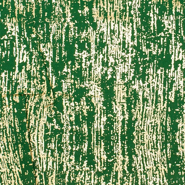 Christmas Cotton Fabric, Gold Foil On Green- Width 112cm