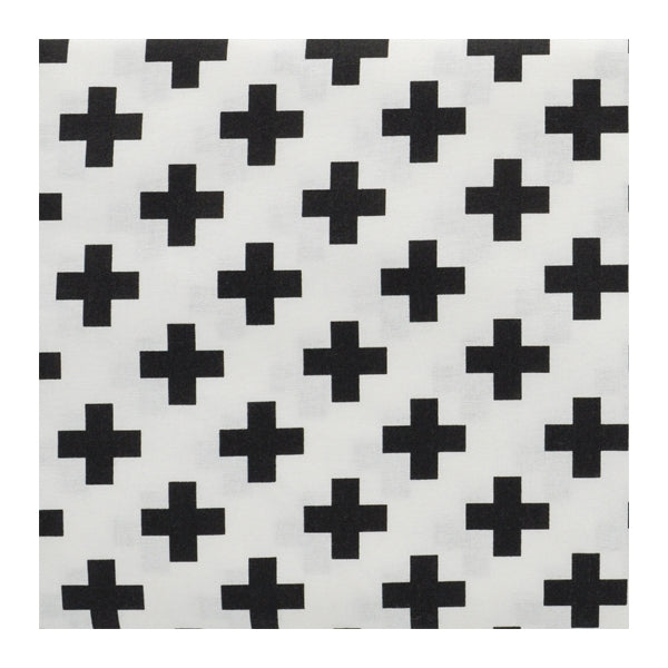 Emma & Mila Craft Print Fabric, Monochrome Cross- Width 112cm