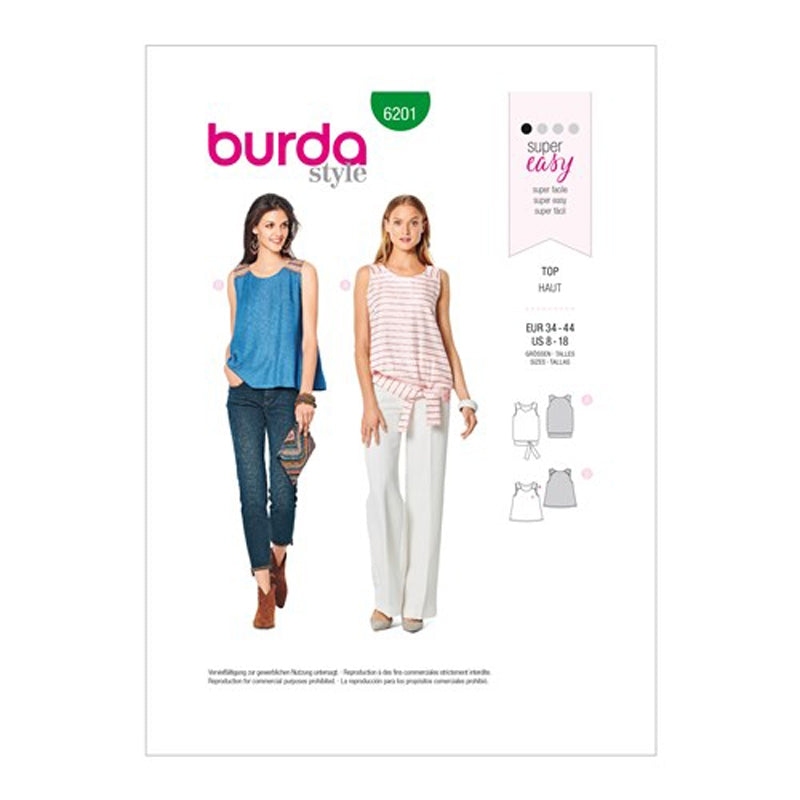Burda Pattern X06201 Misses' Tops w/ Hem Variations (34-44)