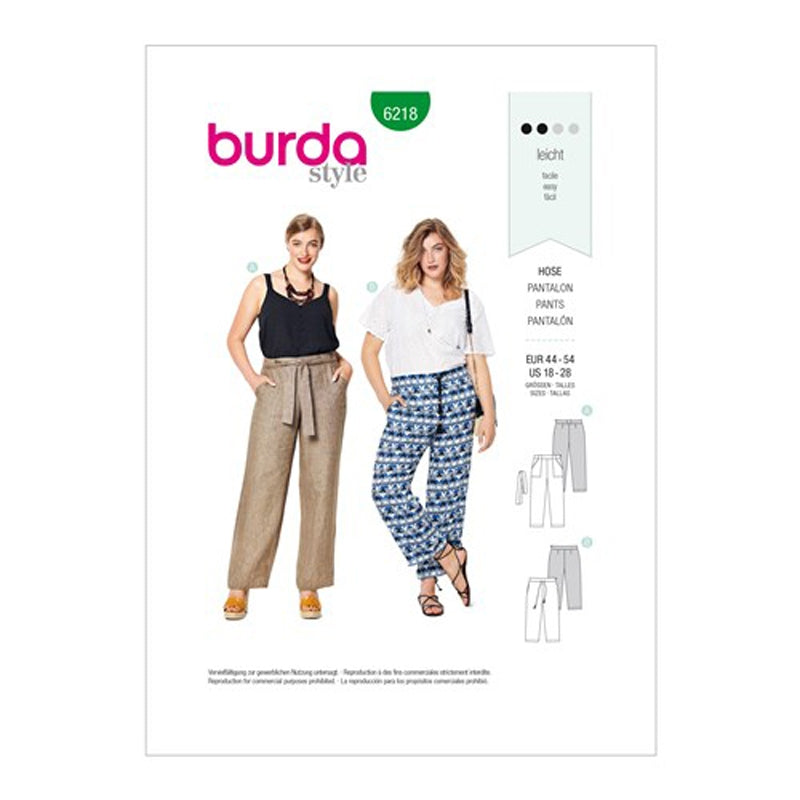 Burda Pattern X06218 Misses' Straight-Leg Pants (18-28)