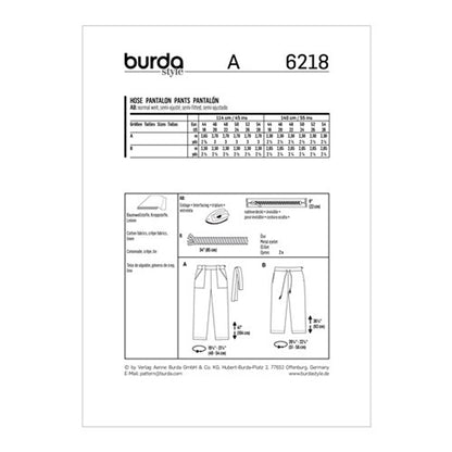 Burda Pattern X06218 Misses' Straight-Leg Pants (18-28)