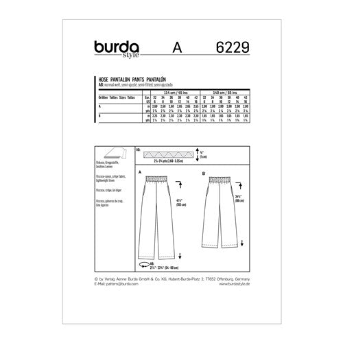 Burda Pattern X06229 Misses' Pull-on Pants (6-16)