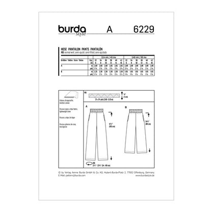 Burda Pattern X06229 Misses' Pull-on Pants (6-16)