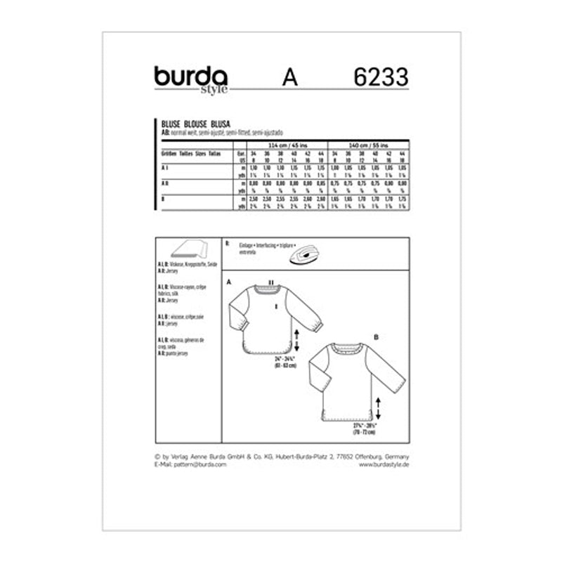 Burda Pattern X06234 Misses' Tops w/ Variations (8-18)