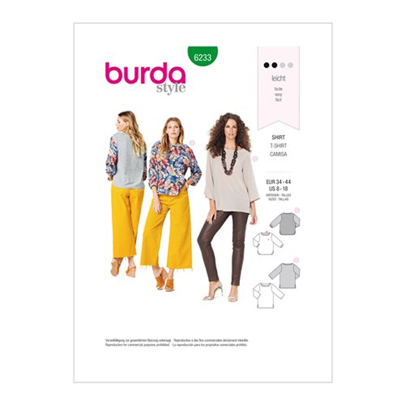 Burda Pattern X06234 Misses' Tops w/ Variations (8-18)