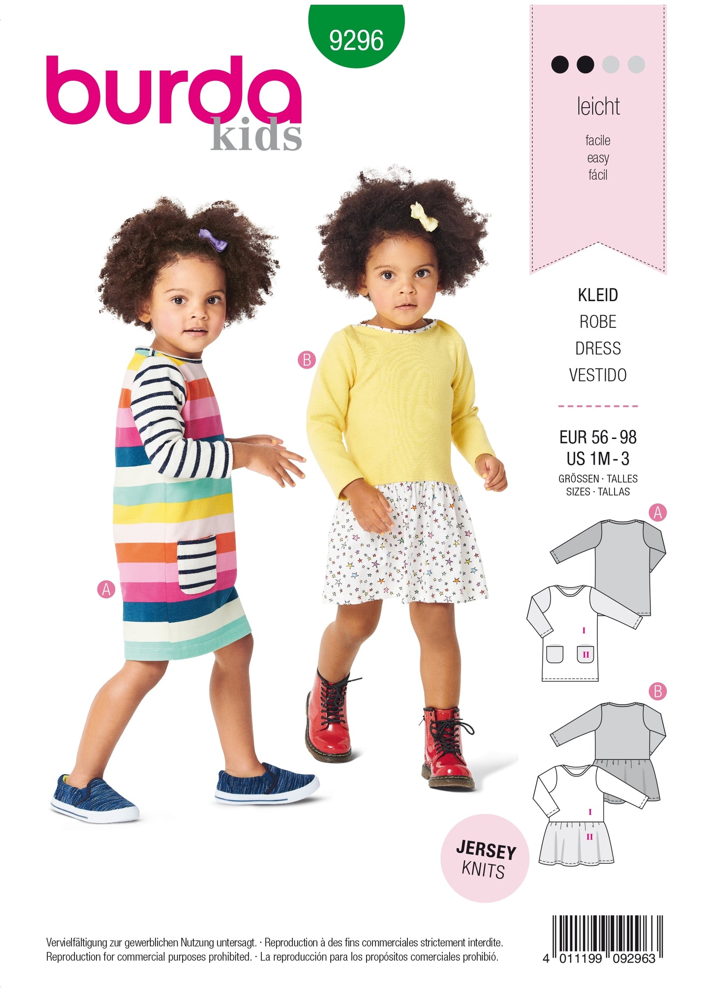 Burda Pattern X09296 Misses' Babies' Pull-On Dresses (1M-3)