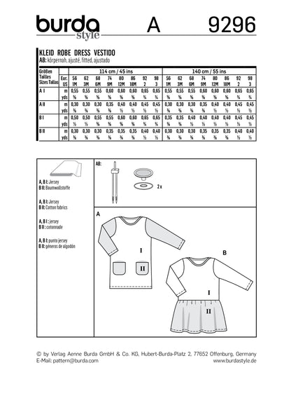 Burda Pattern X09296 Misses' Babies' Pull-On Dresses (1M-3)