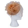 Fascinator with Rooster Feather Accent, Khaki Mesh