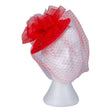 Fascinator with Rooster Feather Accent, Red Mesh