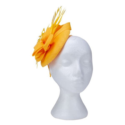 Fascinator with Goose Feather Accent, Yellow Mesh