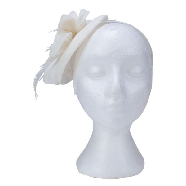 Fascinator with Goose Feather Accent, Cream Mesh