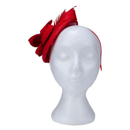 Fascinator with Goose Feather Accent, Red Mesh