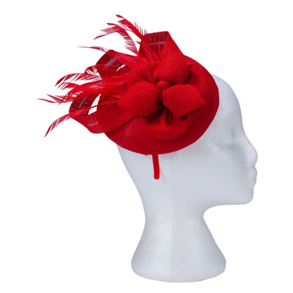 Fascinator with Goose Feather Accent, Red Mesh