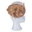 Fascinator with Goose Feather and Sinamay Accent, Khaki Mesh