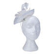 Fascinator with Goose Feather and Sinamay Accent, White Mesh