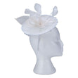 Fascinator with Goose Feather and Sinamay Accent, White Mesh