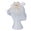 Fascinator with Goose Feather and Sinamay Accent, Cream Mesh