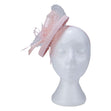 Fascinator with Goose Feather, Net and Sinamay Accent, Pink Mesh