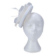Fascinator with Goose Feather, Net and Sinamay Accent, White Mesh