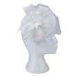 Fascinator with Goose Feather, Net and Sinamay Accent, White Mesh