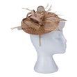 Fascinator with Goose Feather, Net and Sinamay Accent, Khaki Mesh