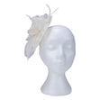 Fascinator with Goose Feather, Net and Sinamay Accent, Cream Mesh