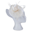 Fascinator with Goose Feather, Net and Sinamay Accent, Cream Mesh