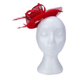 Fascinator with Goose Feather, Net and Sinamay Accent, Red Mesh