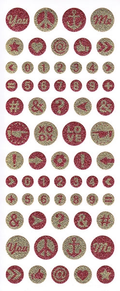 Arbee Sticker, Glitter Signs in Circles- Red/Gold