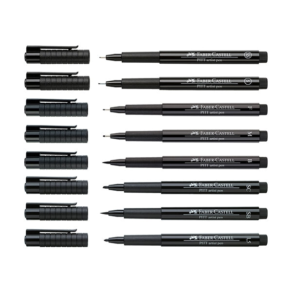 Faber-Castell Pitt Artist Pens Assorted Nibs, Black- 8pk