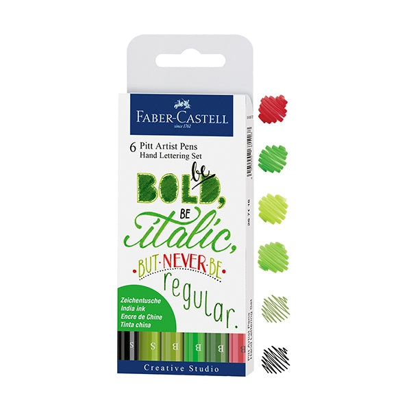 Faber-Castell Pitt Artist Hand Lettering Pens, Greens- 6pk